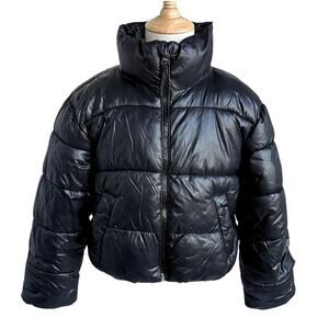 Old Navy Kids Black Puffer Jacket XS 5 Quilted Zip Coat Winter